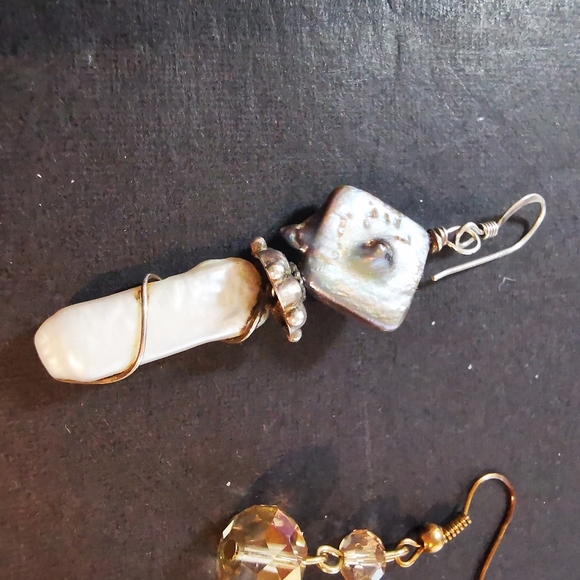 Lot of 3 Singleton Earrings Abalone Baroque Pearl Sterling Aurora Borealis - Picture 13 of 17